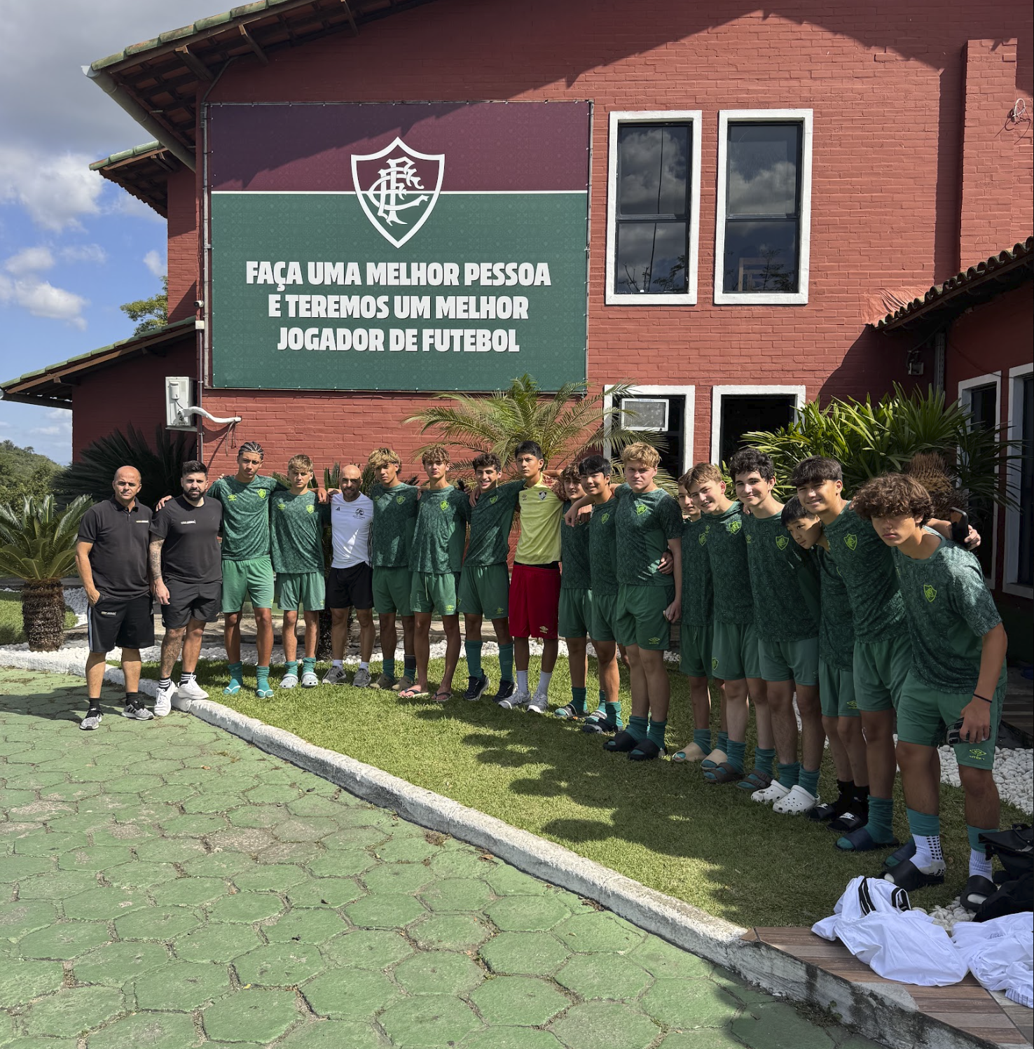 The team outside the Fluminense training centre