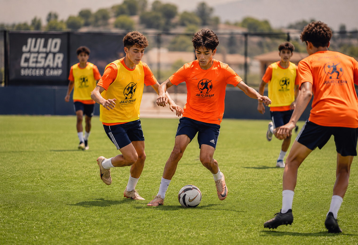 Players competing in a rondo at a summer camp session
